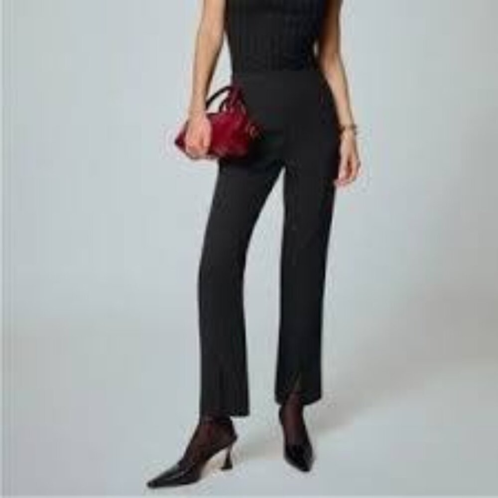 Reformation Black Straight Leg High Waisted Side Zip Viscose Blend Pants EUC 4